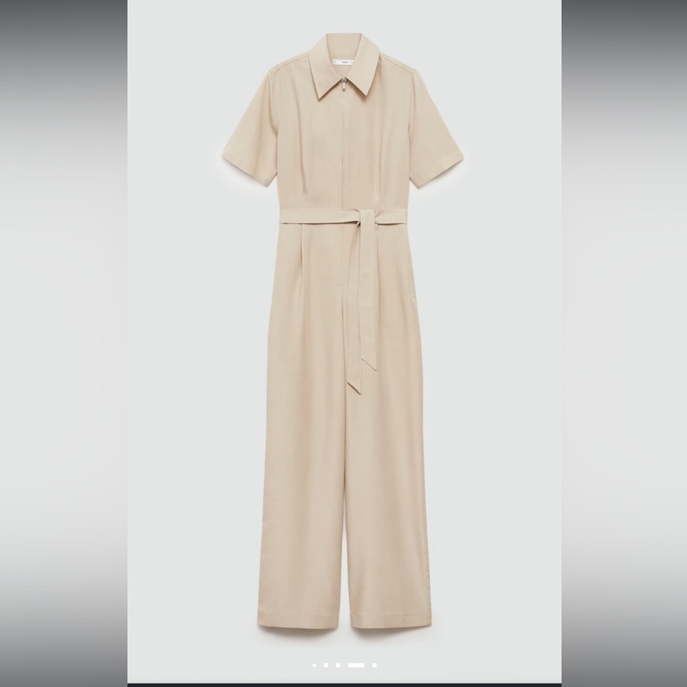 Mango Neutral Beige Short-Sleeve Tie-Waist Jumpsuit - Picture 6 of 10